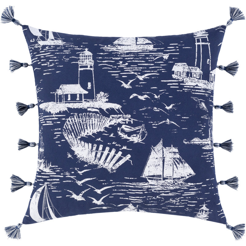 Housse de coussin carré en coton, 22 po x 22 po, Bleu marine/blanc, Housse de coussin seulement - sans coussin