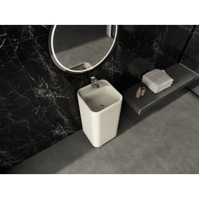 34" Tall Solid Surface Pedestal Bathroom Sink With Faucet Hole & Inspection Port