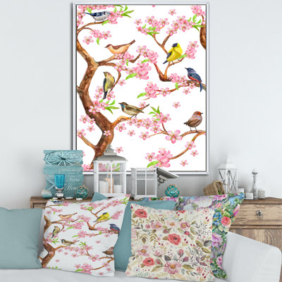 «Colorful Little Birds on Spring Flow», impression sur toile