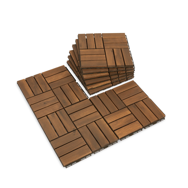 31cm L x 31cm W Solid Wood Interlocking Deck Deck Tile Kit, Dark Yellow