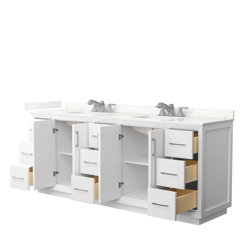 Strada 84'' W Double Vanity, Giotto Quartz, White, Giotto Quartz