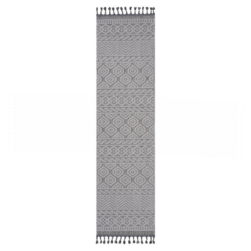 Grey Geometric Indoor / Outdoor Rug, Runner 2'2" x 8'