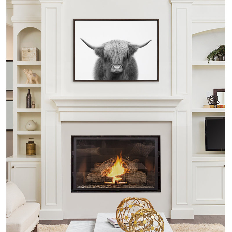 «Hey Dude Highland Cow BW» par The Creative Bunch Studio, reproduction d'art sur toile encadrée, H 28 po x l 38 po, Brun