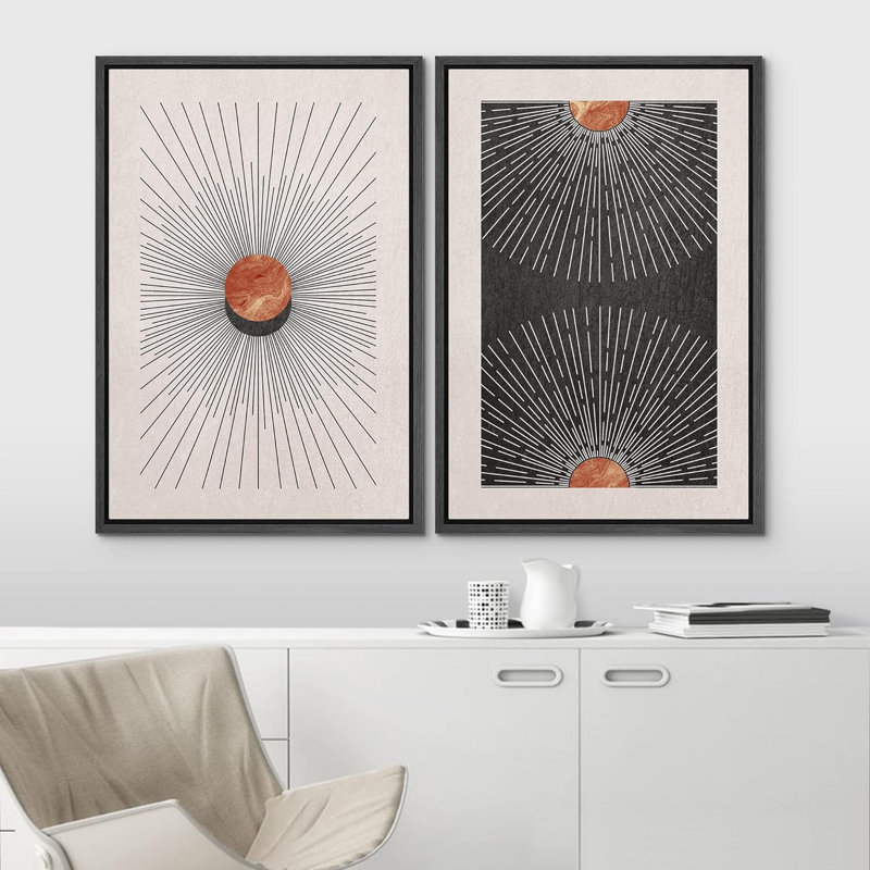 Soleil et Lune Astronomie Espace Soleil brillant Éclipse Duo Abstrait Nature Illustration Paysage moderne Néon, Noir