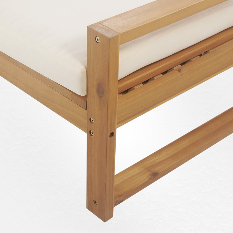 Chaise longue d'extérieur en bois massif avec coussin, Teck clair