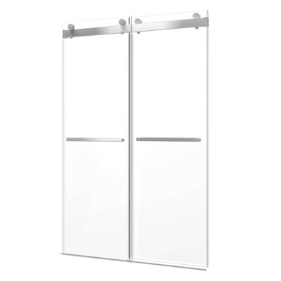 Double Sliding Frameless Soft-Close Shower Door, Premium 3/8 Inch (10Mm) Thick Tampered Glass And Easy-Cleaning Coating