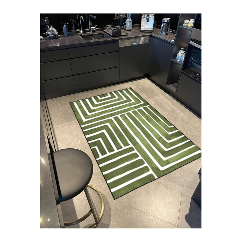 Tapis vert lavable à rayures vertes et blanches, Sous-tapis rectangulaire 5 pi 1 po x 7 pi 7 po inc