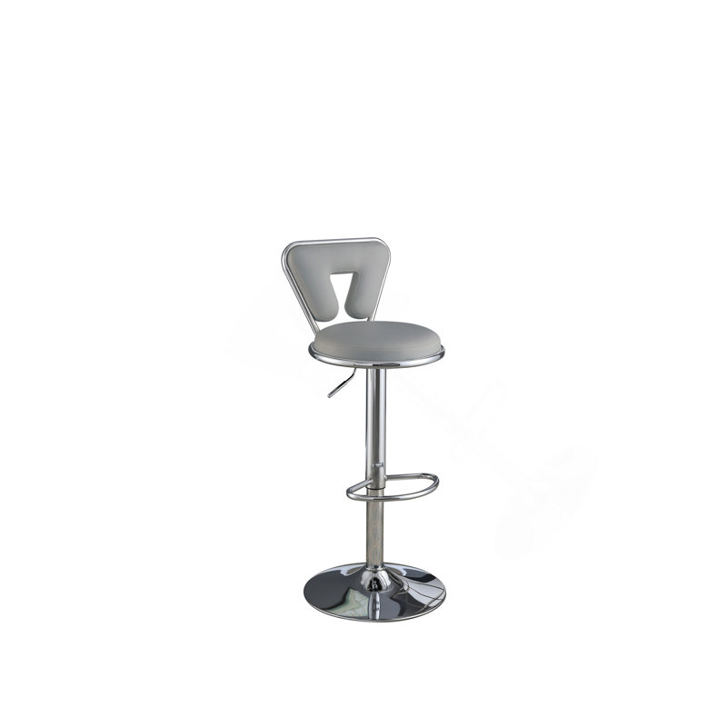 Tabouret de bar ajustable à gaz au fini gris en similicuir gris avec structure en métal et ensemble moderne de 2 chaises
