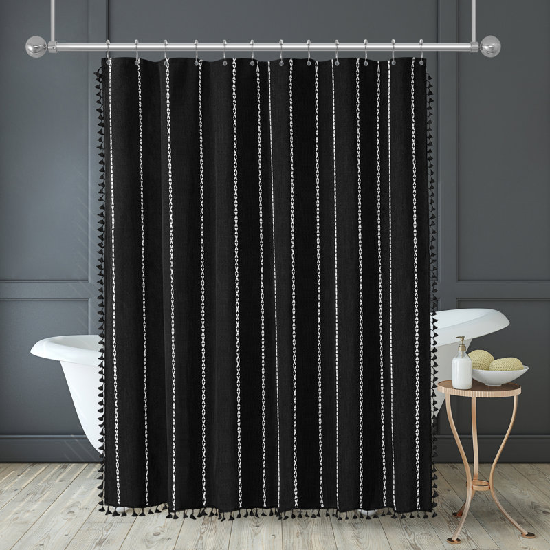  Rideau de douche 71 x 71 en lin tissé avec pampilles - comprend 12 œillets et crochets - 100% polyester