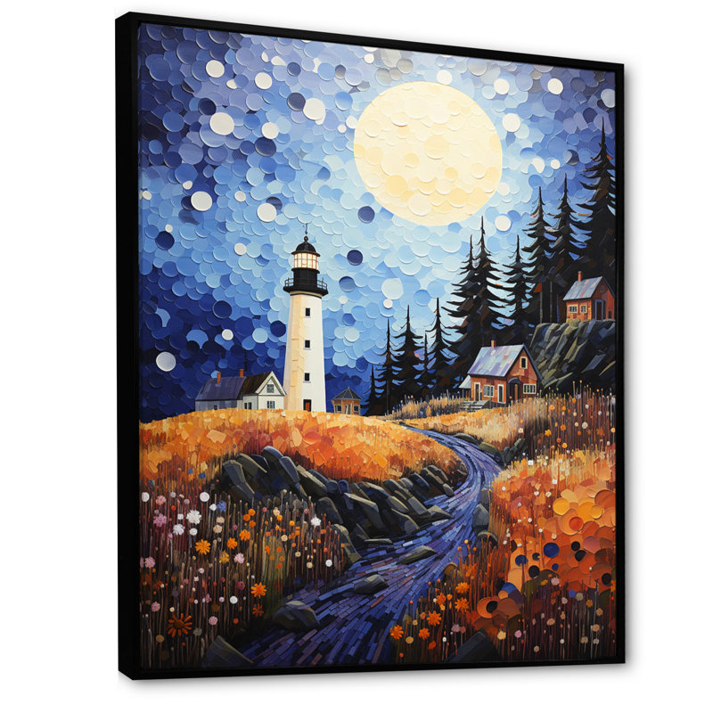 Phares à pois Kovaleski - Impression sur toile, H 40 po x l 30 po x P 1,5 po, Cadre flottant noir