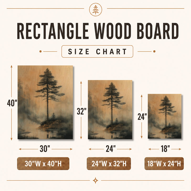Pin émergeant de la brume - Décoration murale en bois représentant la nature, H 40 po x l 30 po, Rectangulaire