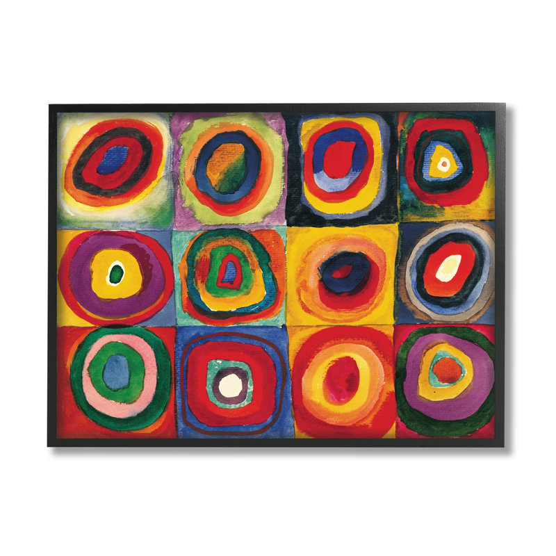 " Modern Circle Shapes Aligned Abstract Swirl Pattern " by Wassily Kandinsky Painting Print, Black, 11" H x 14" W x 1.5" D