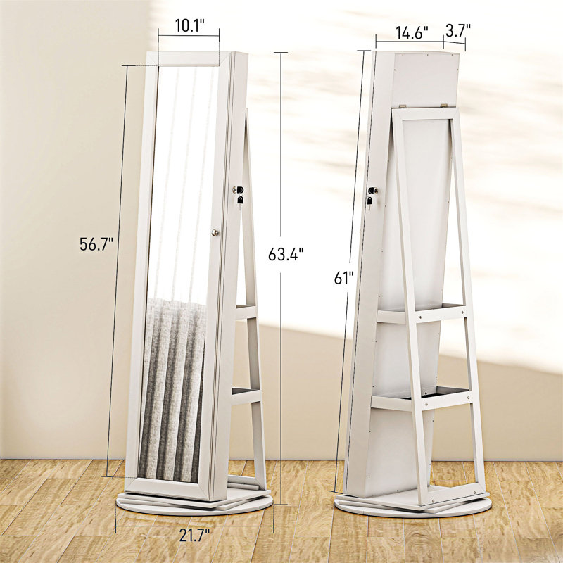360° Swivel Full-Length Mirror With Storage Shelves, White