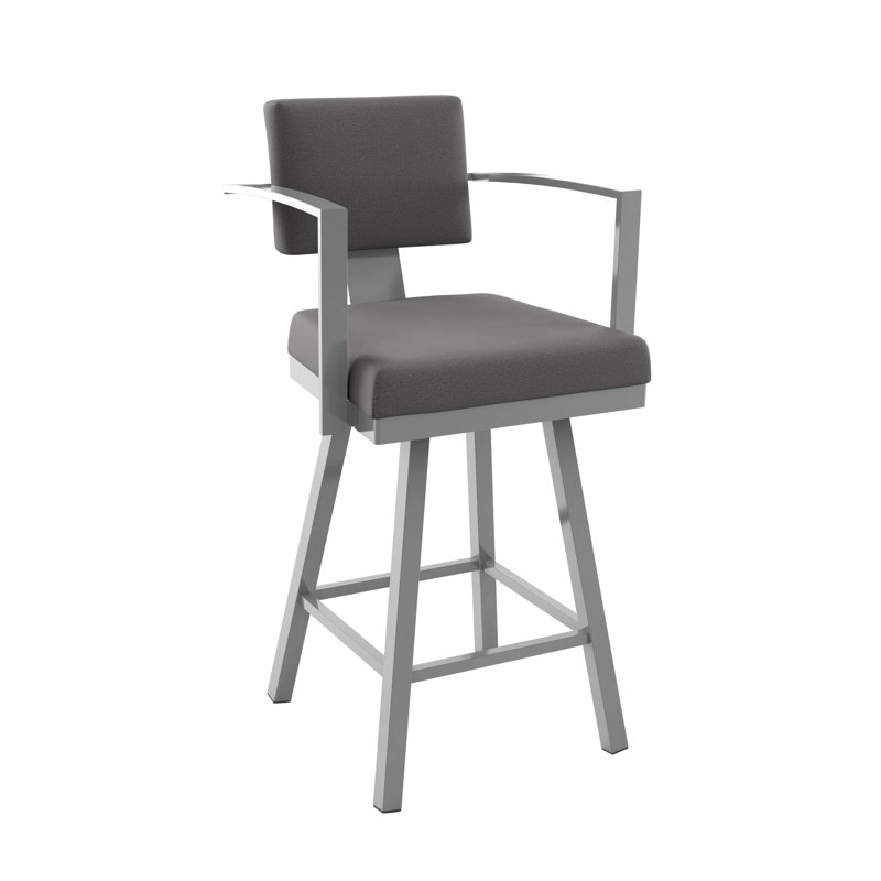 Athene Swivel Counter & Bar Stool, Glossy Gray Metal, Bar Stool (30" Seat Height), Light Cold Gray
