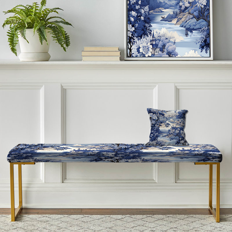 Cobalt Blue Horse Garden Victorian Pattern - Abstract Upholstered Gold Bench