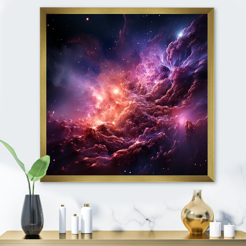 Abstrait galaxie mauve abstraite V - Art mural spirales abstraites, Gold Picture Framed, 36" H x 36" W