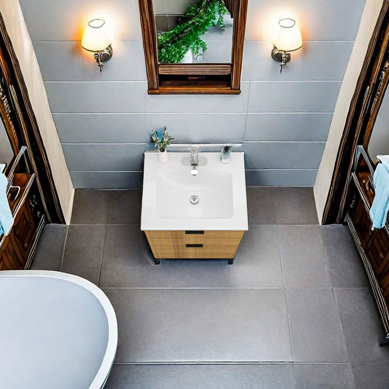 APRESSHUI 19.7'' Ceramic Rectangular Bathroom Sink with Overflow, Single Hole Faucet
