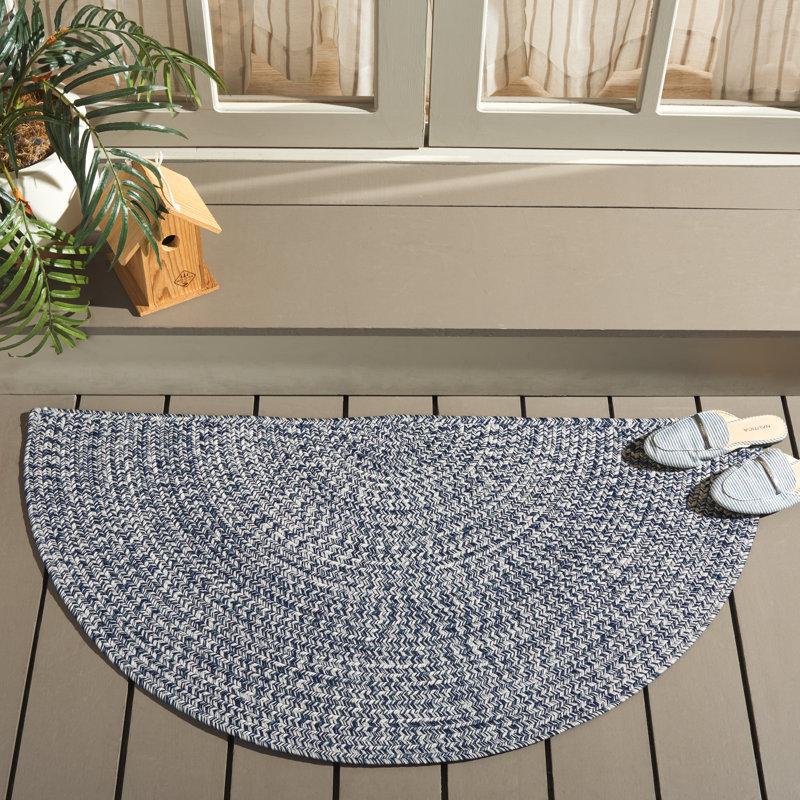 Trombetta Stain Resistant Indoor / Outdoor Area Rug, Half-circle 2'6" x 5', Dark Blue/Ivory