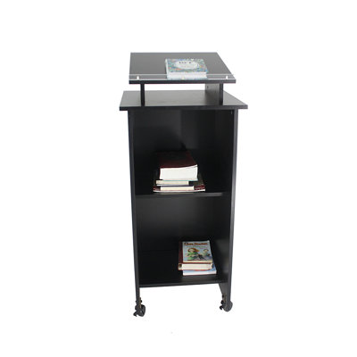 Fixturedisplays® Assembled Black Wood Podium Pulpit Lectern Event Debate Speech School Mobile On Wheels Castors 10057--Assembled Podium
