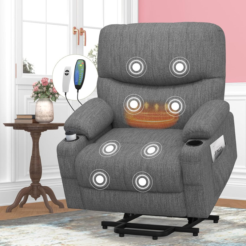 85cm Wide Lift Assist Home Theatre Recliner with Massager, Dark Grey