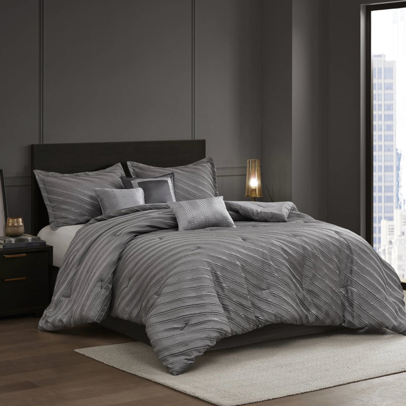 Édredon grand 7 pièces gris - motif diagonal, ensemble de literie, rembourrage toutes saisons