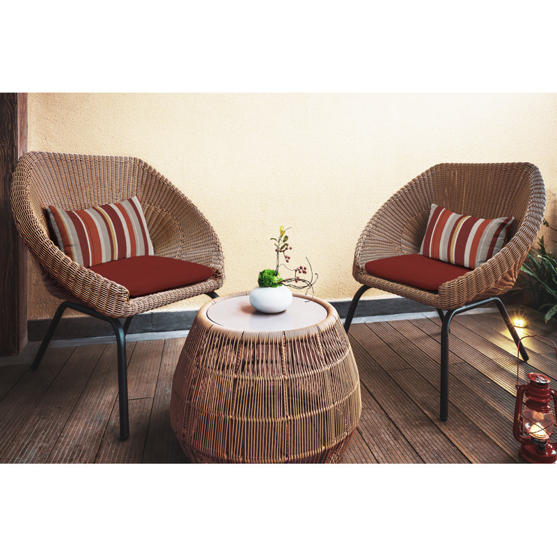 Striped Brick and Beige Olefin Lumbar Outdoor Pillows, Set of 2