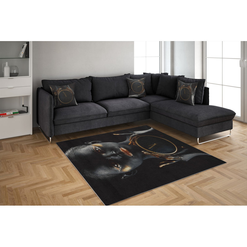 Premium Woven Carpet, 5.2 x 7.5 ft, 100% Polyester, Antibacterial, Non-Slip Underside, 0.3 in Pile Height | Machine Washable, 3D Digital Print | Perfect for Living Room, Bedroom & Office Décor