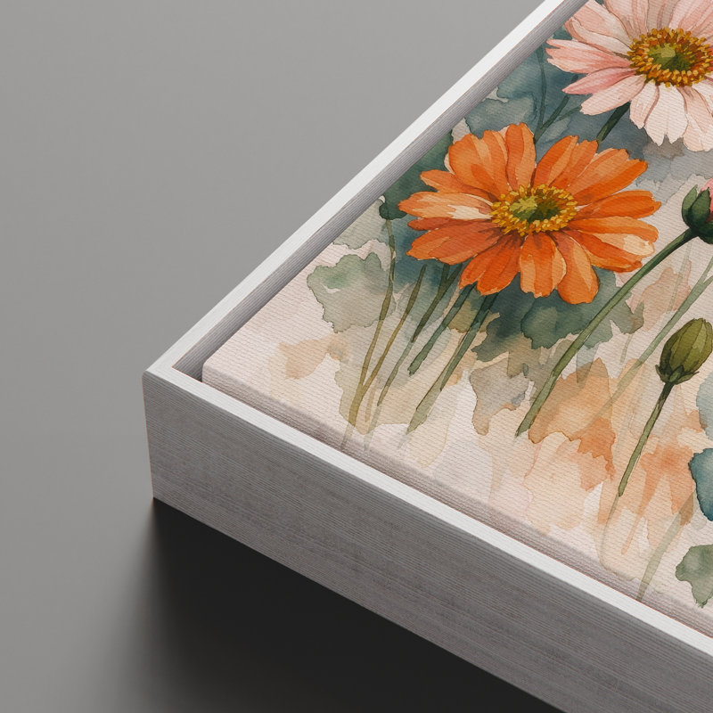 Douces fleurs de jardin dans des tons pastel chauds, art mural encadré, H 16 po x l 24 po, Blanc