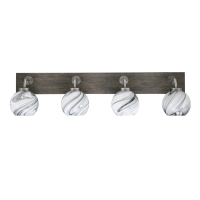 Oxbridge 4 Light Bath Bar Shown With 5.75" Onyx Swirl Glass