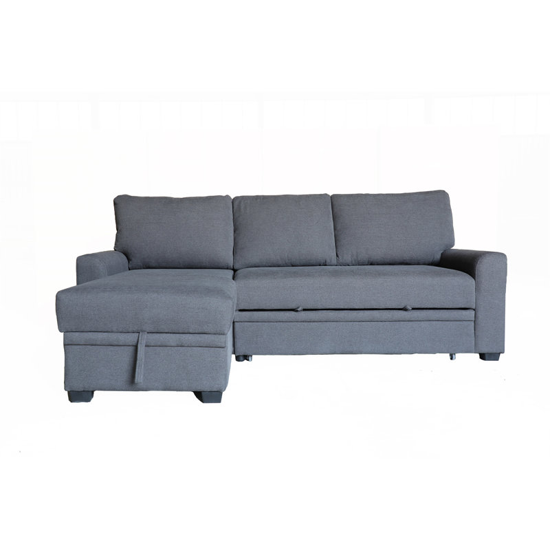 Namir 90.5"W Gray Flannel Fabric Sleeper Sectional With Left-Facing Storage Chaise, Gray Fabric