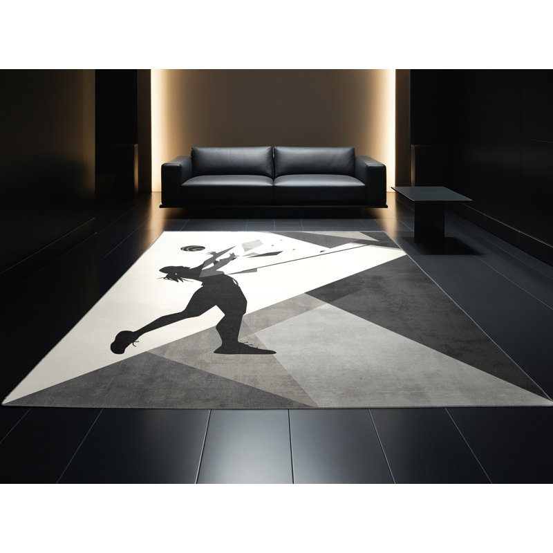 Machine Washable Medford Netball Shot Minimalist Geometric Rug in Gray – Gray Binding, 2x4