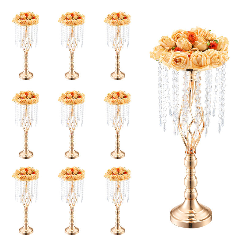 Ensemble de 10 centres de table de mariage en cristal doré - 21,65 po de hauteur Vases floraux élégants pour la décoration de table