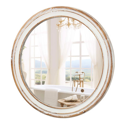 23.78 Inches Mirror For Home Use. Wooden Style With Whitewash Edge. Clear And Bright Reflection. Simple Installation Wall Home. To Install Keep Clean