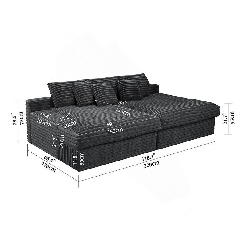 Canapé modulaire 118,1 * 66,9 po, canapé modulaire rembourré, Velours côtelé gris