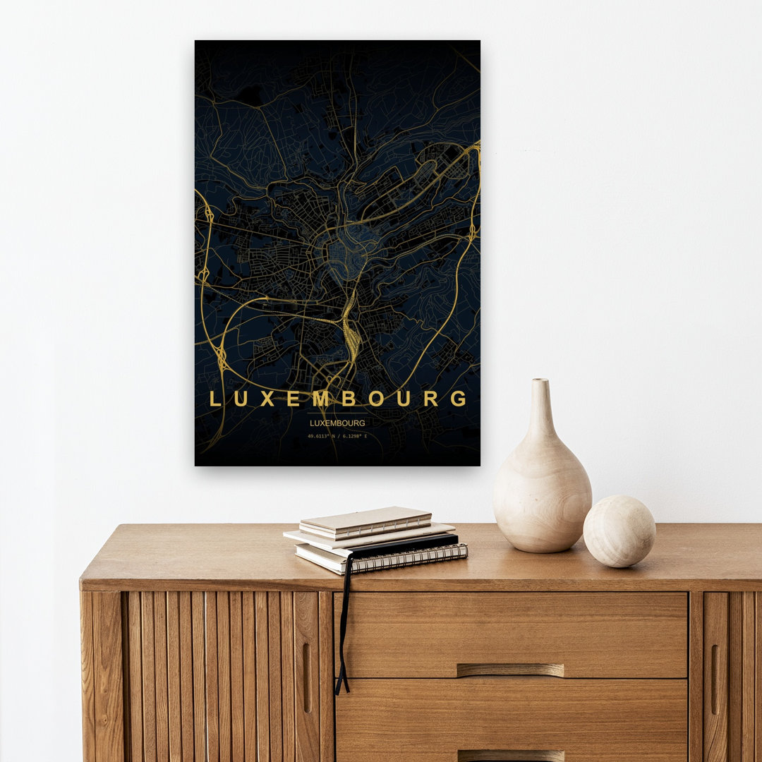 Golden Luxembourg City Map Abstract Elegant Modern Architecture City Wall Art Print