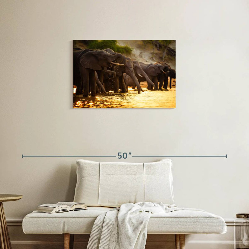 Éléphants dans la savane, H 20 po x l 30 po