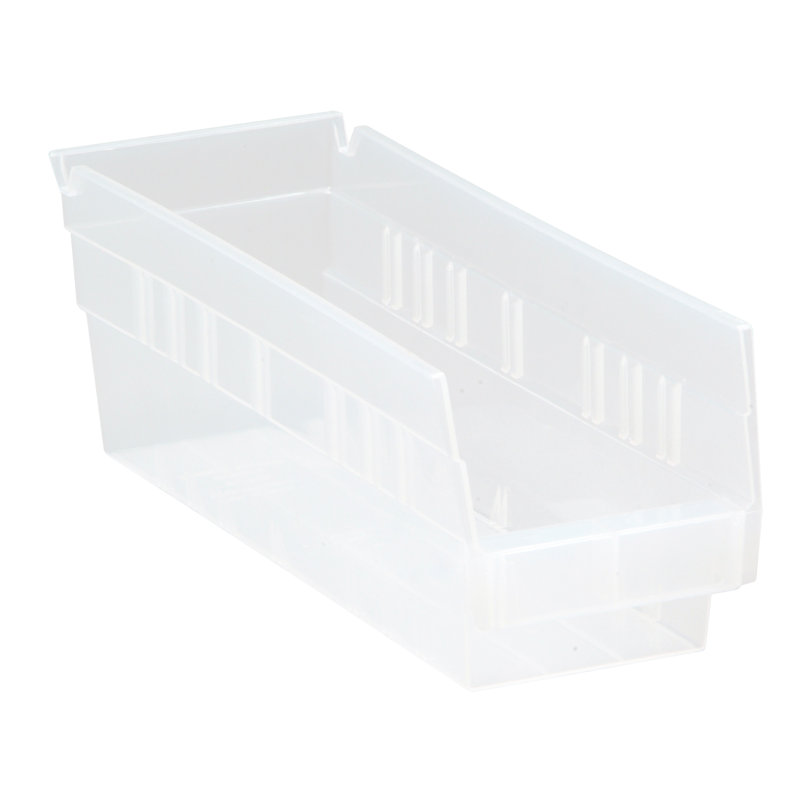 Economy Shelf Bin, nesting, (7) divider slots, rear hanglock, molded-in label holder, polypropylene, case of 36, Clear