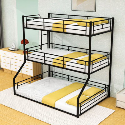 Triple Metal Bunk Bed with Safety Guardrails, Noise-Minimized Structure