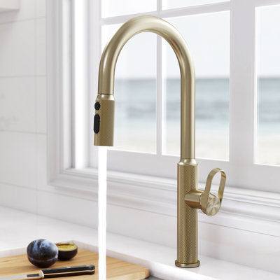 Robinet de cuisine MASO avec pulvérisateur rétractable, 3 modes de pulvérisation, robinet d'évier à poignée simple pour cuisine, véhicule récréatif, buanderie et bar, acier inoxydable 304, or brossé
