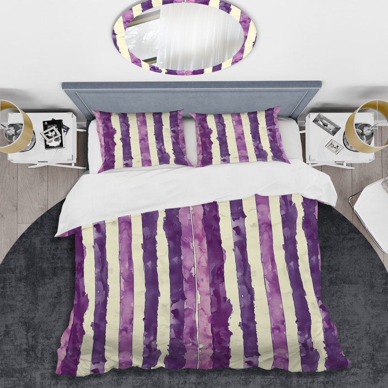 Ensemble de housse de couette mauve blanc Glam Stripes I - Glam, Housse de couette très grand + 2 taies décorativ