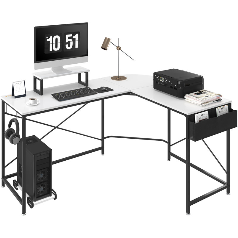 Lagail L-Shaped Metal Base Computer Desk, White