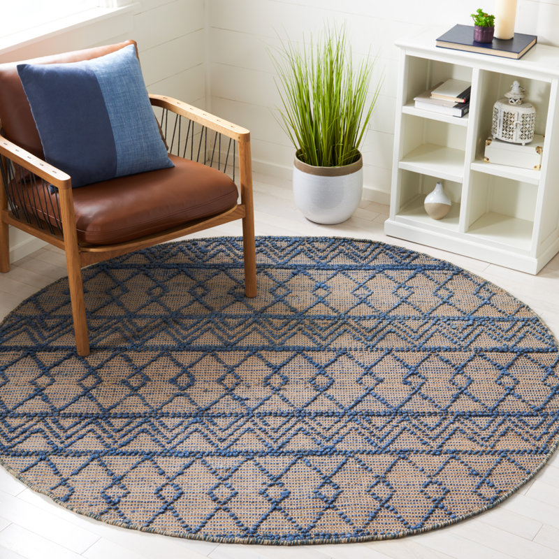 Tapis géométrique beige en jute et en coton à tissage plat Annmari, Rond 6 pi