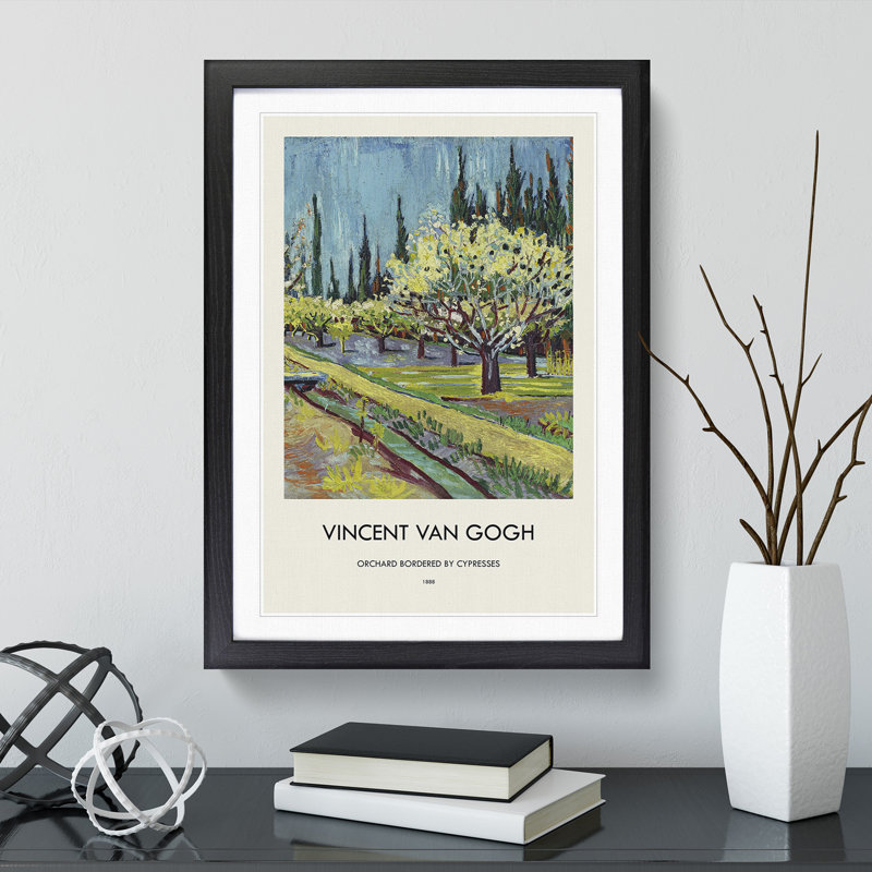 Orchard Bordered by Cypresses by Vincent Van Gogh - Picture Frame Painting, 48cm H x 36cm W x 2cm D, Black