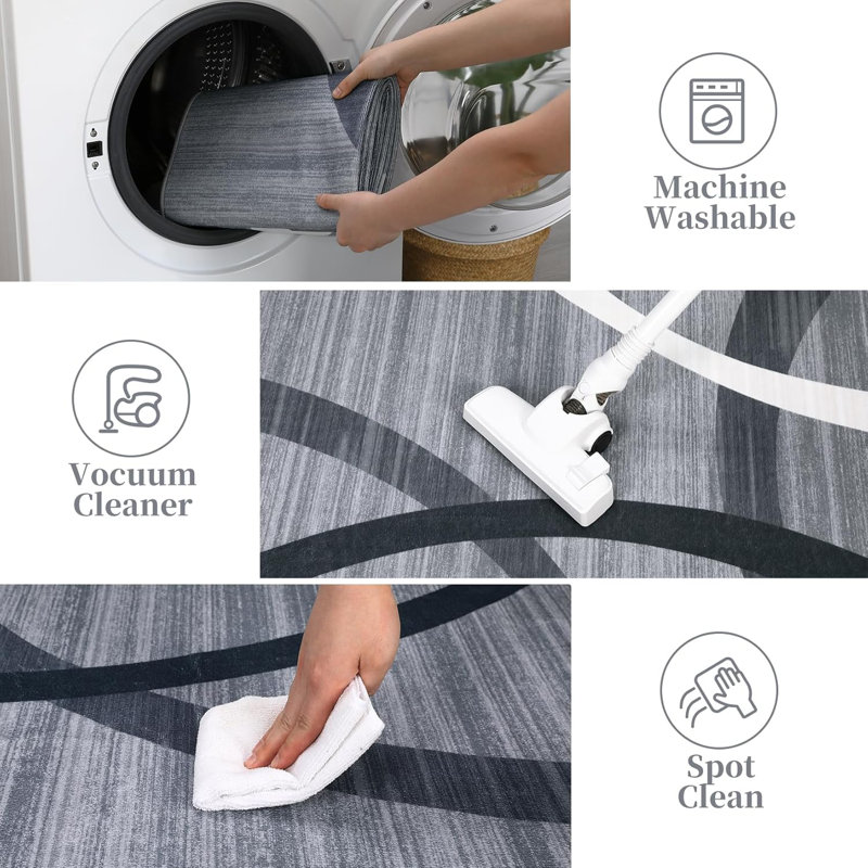 Tapis lavable, tapis de couloir moderne, antidérapant, à poils courts, tapis décoratif mince pour la cuisine, la salle de bain, la chambre à coucher, gris.