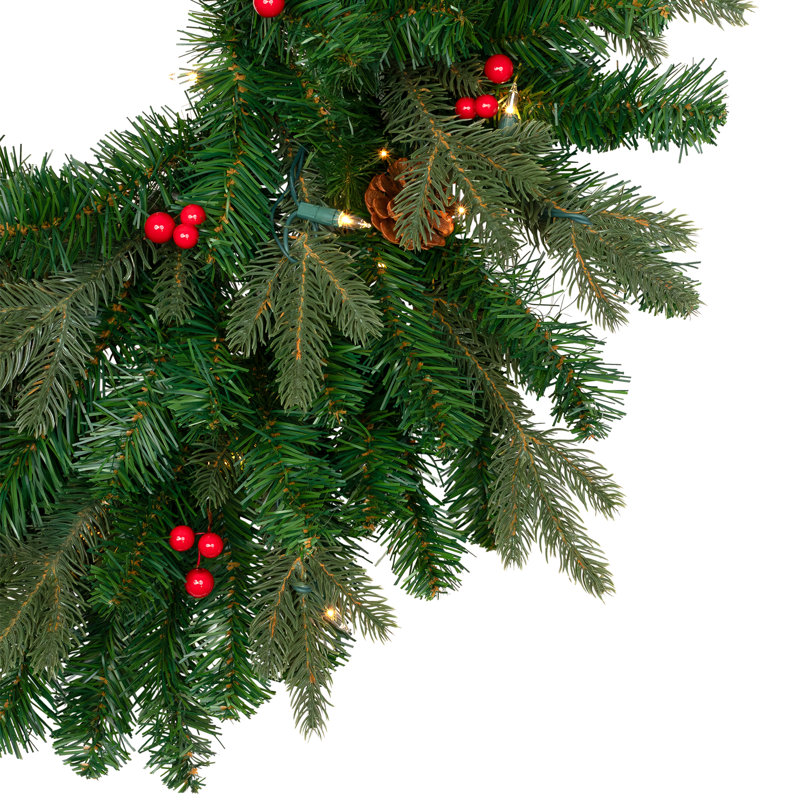 Pre-Lit Mixed Noble Spruce Wreath - 24" - Clear Lights