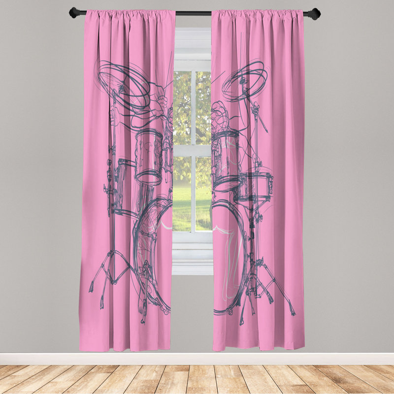Microfiber Floral Semi-Sheer Rod Pocket Curtain Panels, 28" W x 63" L, Light Pink/Silver