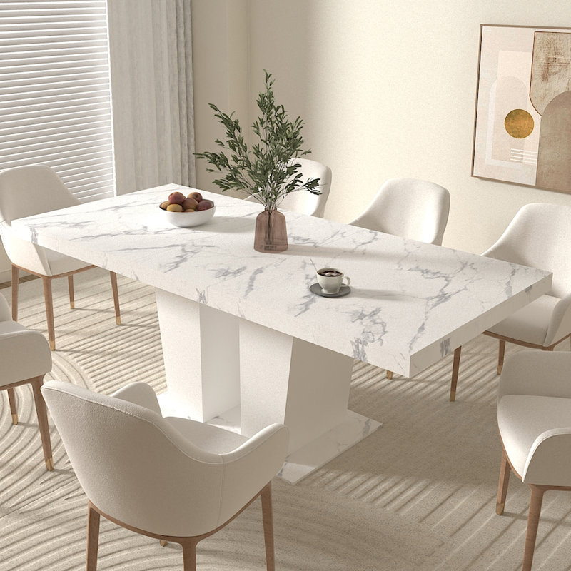 Table de salle à manger extensible en marbre blanc pour 6 à 10 personnes
