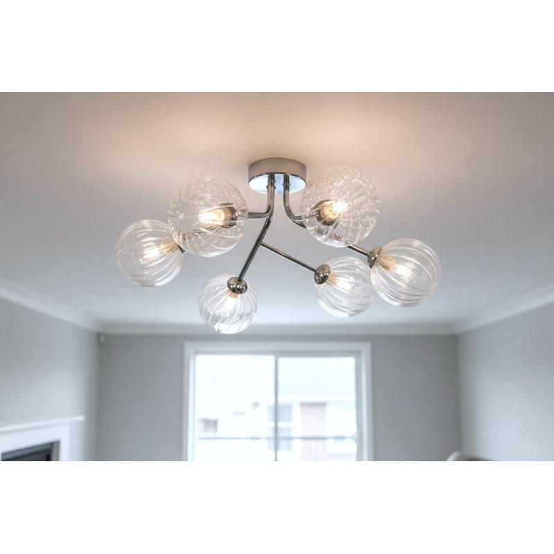Glass Flush Mount, Transparent, Clear, Chrome