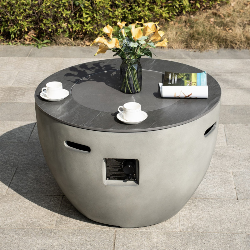 Foyer de table rond au propane en béton avec réservoir de carburant caché 35,43 po Arefe