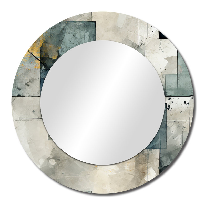 Grey Industrial Concrete Pattern - Geometric  Unique Wall Mirror, Grey Round Mirror, Printed Metal Art, 23" x 23"